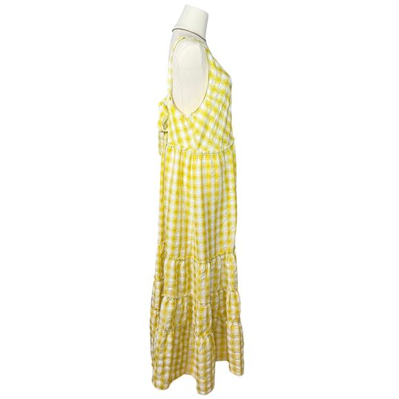 Free People Yellow Gingham Maxi Dress | Boho Western Tiered Ruffle | Large - Picture 5 of 12
